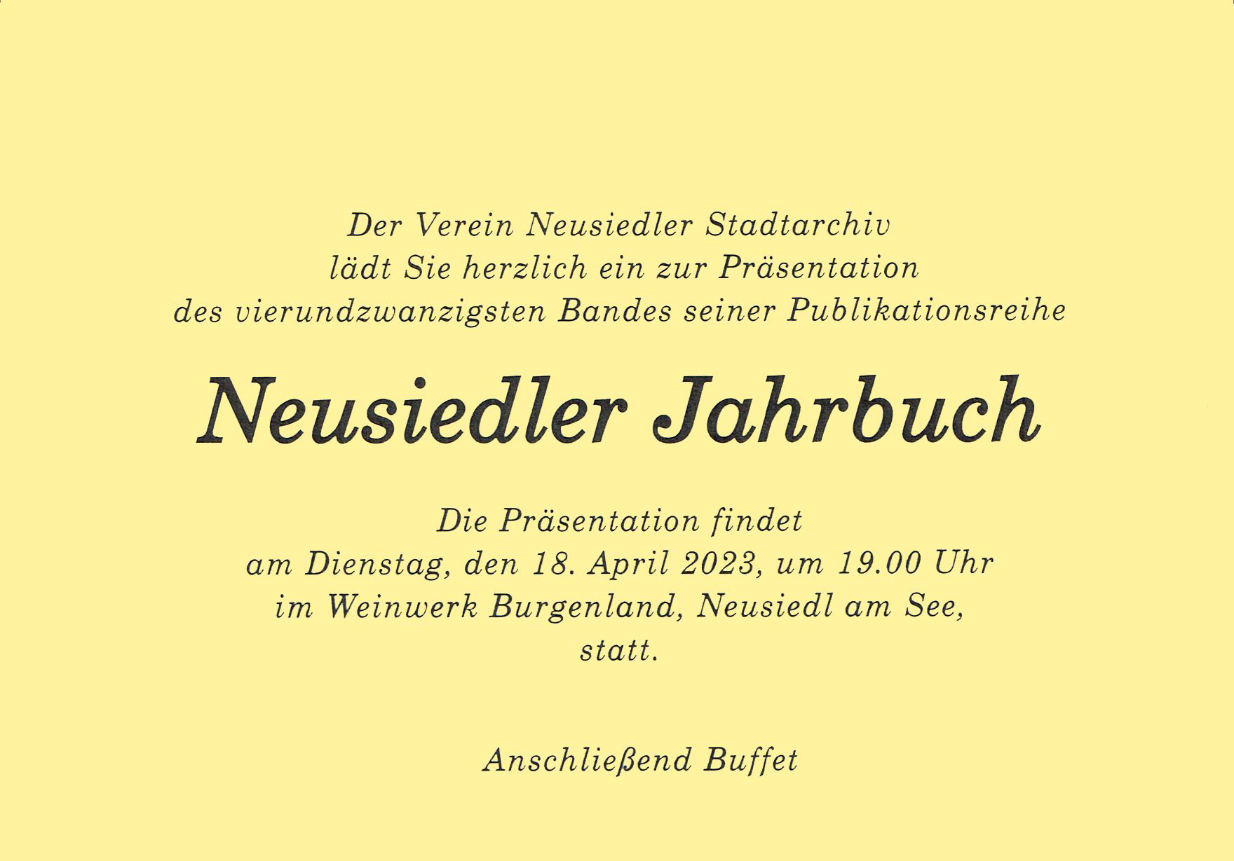 Einladung Präsentation Neusiedler Jahrbuch Bd. 24